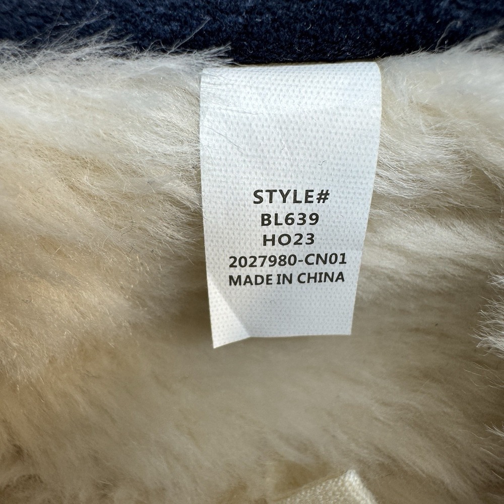 J.Crew Moccasin Slippers Men 10 Navy Blue Suede Faux Fur Lined BL639 Preppy Cozy - Picture 7 of 8